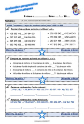 Leçon, exercice et évaluation :<br/> Comparer et ranger des nombres entiers jusqu’à 999 999 999 - Examen Evaluation progressive : 6ème Harmos - PDF à imprimer