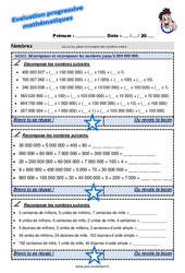 Décomposer et recomposer les nombres jusqu’à 999 999 999 - Examen Evaluation progressive : 6ème Harmos - PDF à imprimer