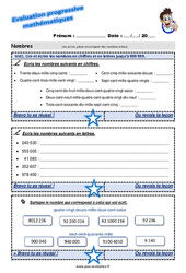 Lire et écrire les nombres en chiffres et en lettres jusqu’à 999 999 - Examen Evaluation progressive : 6ème Harmos - PDF à imprimer