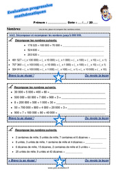 Décomposer et recomposer les nombres jusqu’à 999 999 - Examen Evaluation progressive : 6ème Harmos - PDF à imprimer