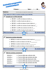 Différencier chiffres et nombres (nombres jusqu’à 999 999) - Examen Evaluation progressive : 6ème Harmos - PDF à imprimer