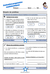 Résoudre des problèmes relevant d’additions et de soustractions - Examen Evaluation progressive : 6ème Harmos - PDF à imprimer