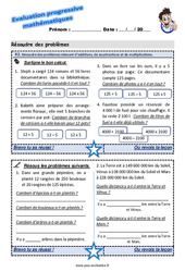 Résoudre des problèmes relevant d’additions, de soustractions et de multiplications - Examen Evaluation progressive : 6ème Harmos - PDF à imprimer