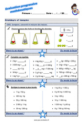 Comparer, convertir et mesurer des masses - Examen Evaluation progressive : 6ème Harmos - PDF à imprimer