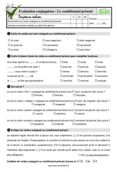 Le conditionnel présent - Examen Evaluation- Fiches QCM - Quiz  : 7ème Harmos - PDF à imprimer