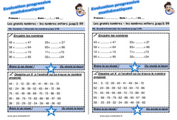 Encadrer / intercaler les nombres jusqu’à 99 - Examen Evaluation progressive : 4ème Harmos - PDF à imprimer