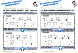 Placer sur une droite numérique les nombres jusqu’à 999 - Examen Evaluation progressive : 4ème Harmos - PDF à imprimer