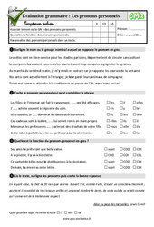 Les pronoms personnels - Examen Evaluation- Fiches QCM - Quiz  : 7ème Harmos - PDF à imprimer