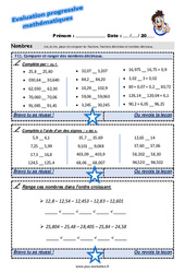 Comparer et ranger des nombres décimaux - Examen Evaluation progressive : 7ème Harmos - PDF à imprimer