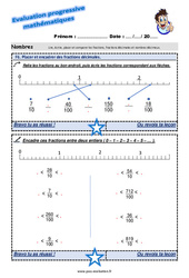 Placer et encadrer des fractions décimales - Examen Evaluation progressive : 7ème Harmos - PDF à imprimer