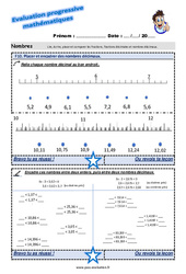 Placer et encadrer des nombres décimaux - Examen Evaluation progressive : 7ème Harmos - PDF à imprimer