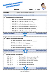 Différencier chiffres et nombres nombres jusqu’à 999 999 - Examen Evaluation progressive : 7ème Harmos - PDF à imprimer