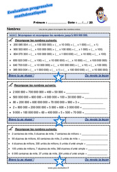 Décomposer et recomposer les nombres jusqu’à 999 999 999 - Examen Evaluation progressive : 7ème Harmos - PDF à imprimer