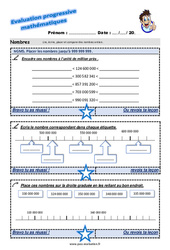 Placer les nombres jusqu’à 999 999 999 - Examen Evaluation progressive : 7ème Harmos - PDF à imprimer