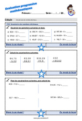 Soustraire des nombres décimaux - Examen Evaluation progressive : 7ème Harmos - PDF à imprimer