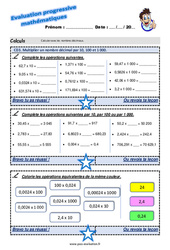 Multiplier un nombre décimal par 10, 100 et 1 000 - Examen Evaluation progressive : 7ème Harmos - PDF à imprimer