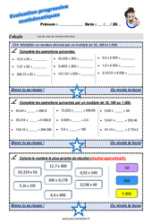 Multiplier un nombre décimal par un multiple de 10, 100 et 1 000 - Examen Evaluation progressive : 7ème Harmos - PDF à imprimer