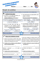 Résoudre des problèmes relevant d’additions, de soustractions et de multiplications - Examen Evaluation progressive : 7ème Harmos - PDF à imprimer