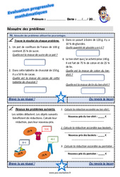 Résoudre des problèmes utilisant les pourcentages - Examen Evaluation progressive : 7ème Harmos - PDF à imprimer