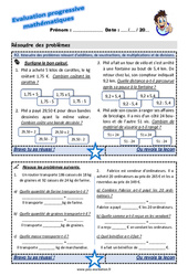 Résoudre des problèmes relevant d’additions, de soustractions, de multiplications et de divisions - Examen Evaluation progressive : 7ème Harmos - PDF à imprimer