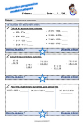 Soustraire avec des nombres entiers - Examen Evaluation progressive : 7ème Harmos - PDF à imprimer