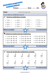 Les tables de multiplication jusqu’à 9 - Examen Evaluation progressive : 7ème Harmos - PDF à imprimer