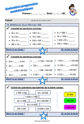 Multiplier par 10, par 100 et par 1 000 - Examen Evaluation progressive : 7ème Harmos - PDF à imprimer