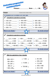 Multiplier par un multiple de 10, 100, 1000 - Examen Evaluation progressive : 7ème Harmos - PDF à imprimer