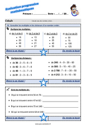 Connaître les multiples et les diviseurs d’un nombre entier - Examen Evaluation progressive : 7ème Harmos - PDF à imprimer