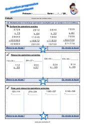 Multiplication et technique opératoire (multiplier par un nombre à 2  chiffres) - Examen Evaluation progressive : 7ème Harmos - PDF à imprimer