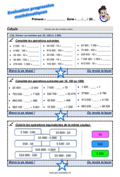 Leçon, exercice et évaluation :<br/> Diviser un nombre par 10, 100 et 1 000 - Examen Evaluation progressive : 7ème Harmos - PDF à imprimer