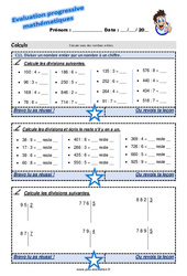 Diviser un nombre entier par un nombre à un chiffre - Examen Evaluation progressive : 7ème Harmos - PDF à imprimer