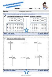 Diviser un nombre entier par un nombre à deux chiffres - Examen Evaluation progressive : 7ème Harmos - PDF à imprimer