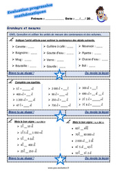 Connaître et utiliser les unités de mesure des contenances et des volumes - Examen Evaluation progressive : 7ème Harmos - PDF à imprimer