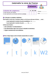 Comprendre la notion de fraction - Évaluation de  : 8ème Harmos - PDF à imprimer