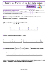 Repérer une fraction sur une droite graduée - Évaluation de  : 8ème Harmos - PDF à imprimer