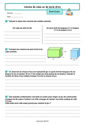 Volume du cube et du pavé droit - Exercices de géométrie pour la  : 8ème Harmos - PDF à imprimer