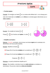 Fractions égales - Cours de  : 8ème Harmos - PDF à imprimer