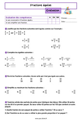 Fractions égales - Évaluation de  : 8ème Harmos - PDF à imprimer