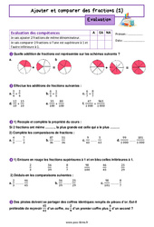 Ajouter et comparer des fractions (1) - Évaluation de  : 8ème Harmos - PDF à imprimer