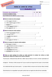 Modes et temps des verbes - Examen Evaluation de conjugaison pour la  : 8ème Harmos - PDF à imprimer