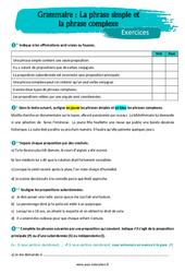 Exercice La phrase simple et complexe - Exercices avec les corrigés : 9eme Harmos - PDF à imprimer