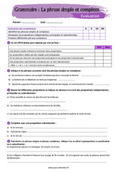 La phrase simple et complexe - Examen Evaluation avec la correction : 9eme Harmos - PDF à imprimer