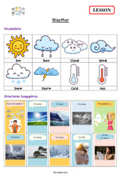 Weather - Cours, Leçon d'anglais  - Séquence 12 - My English Pass : 3eme, 4ème Harmos - PDF gratuit à imprimer