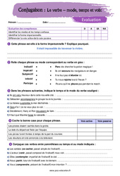 Le verbe - mode, temps et voix - Examen Evaluation avec la correction : 9eme Harmos - PDF à imprimer