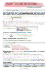 La proposition subordonnée relative - Cours : 9eme Harmos - PDF à imprimer