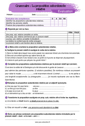 La proposition subordonnée relative - Examen Evaluation avec la correction : 9eme Harmos - PDF à imprimer