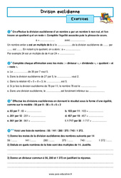 Division euclidienne - Exercices avec les corrigés : 9eme Harmos - PDF à imprimer