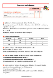 Division euclidienne - Examen Evaluation avec la correction : 9eme Harmos - PDF à imprimer