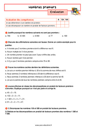 Nombres premiers - Examen Evaluation avec la correction : 9eme Harmos - PDF à imprimer